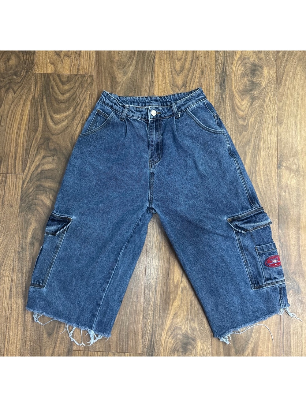 Wake Jeans Women’s S/4 Y2K Denim Cargo Jorts Baggy Blue Raw Hem